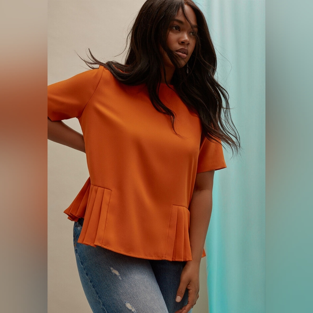 Eloquii | Aurantium Orange Pleated Hem Top, Sz. 20